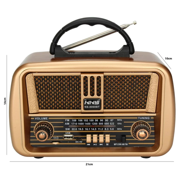 RADYO NOSTALJİ ŞARJLI PİLLİ BT/USB/SD NNS NS-8068BT