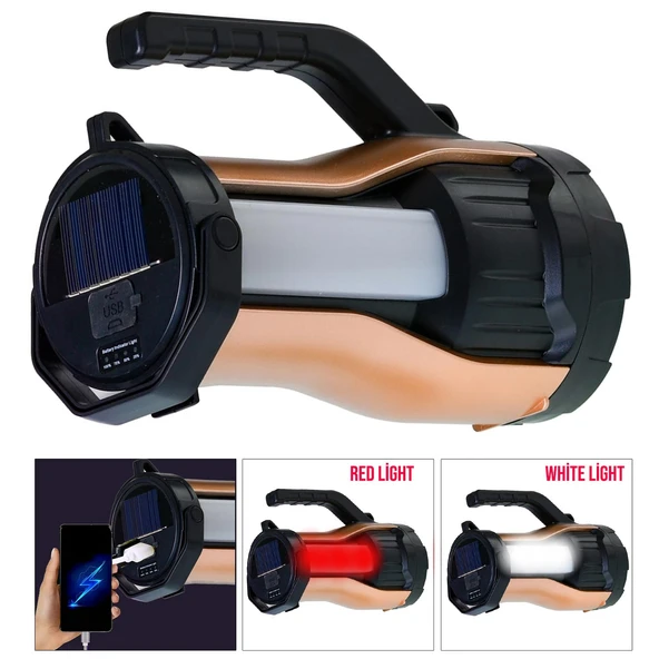 GOLD ORION OR-T96 Solar Projektör El Feneri Şarjlı 10 Watt Beyaz Kırmızı + Cob Led - 3