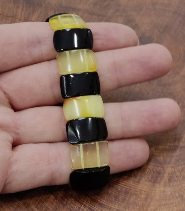 Tesbihderyası siyah sarı Rolex damla kehribar bileklik
