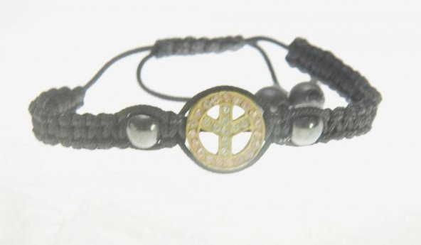 Peace Bİleklik Swarovski Taşlı Siyah Örgü Bileklik Ayarlanabilir Bileklik - 3