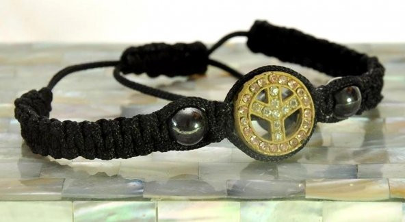 Peace Bİleklik Swarovski Taşlı Siyah Örgü Bileklik Ayarlanabilir Bileklik - 4