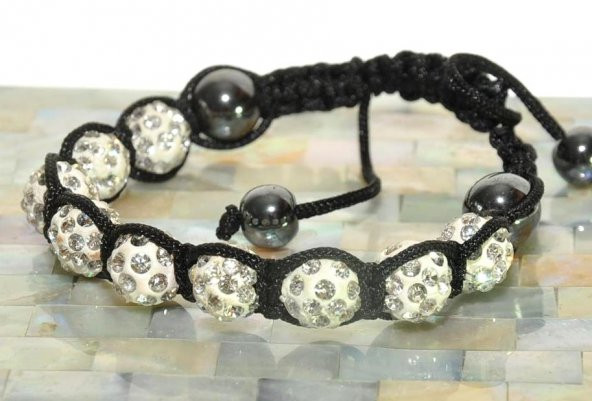 Swarovski Taşlı Şambala Boncuklu Örgü İp Siyah Bileklik Hediyelik Bileklik - 2