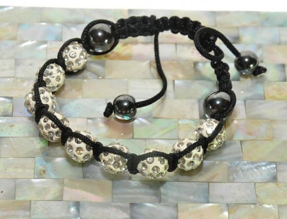 Swarovski Taşlı Şambala Boncuklu Örgü İp Siyah Bileklik Hediyelik Bileklik - 5