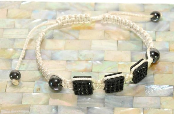Şambala Şans Bİleklik Swarovski Taşlı Siyah, Beyaz Örgü Bileklik Ayarlanabilir Bileklik - 2