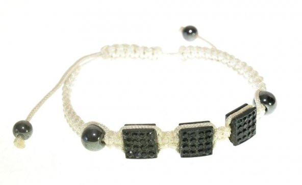 Şambala Şans Bİleklik Swarovski Taşlı Siyah, Beyaz Örgü Bileklik Ayarlanabilir Bileklik - 5