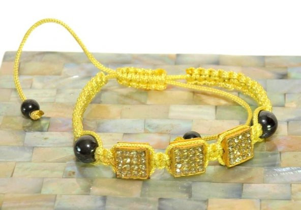 Şambala Şans Bİleklik Swarovski Taşlı Sarı Örgü Bileklik Ayarlanabilir Bileklik - 2