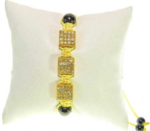 Şambala Şans Bİleklik Swarovski Taşlı Sarı Örgü Bileklik Ayarlanabilir Bileklik - 3