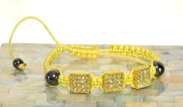 Şambala Şans Bİleklik Swarovski Taşlı Sarı Örgü Bileklik Ayarlanabilir Bileklik - 5