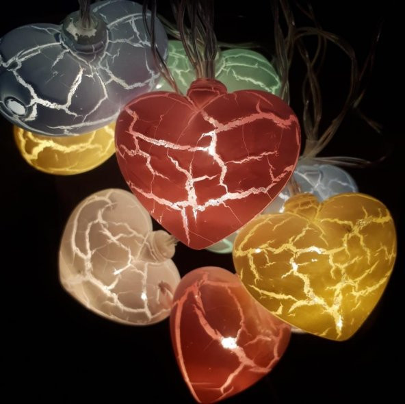 Hdmarketim Rengarenk Çatlak Kalp 10lu Dekoratif LED Lamba (2 Metre) - 2