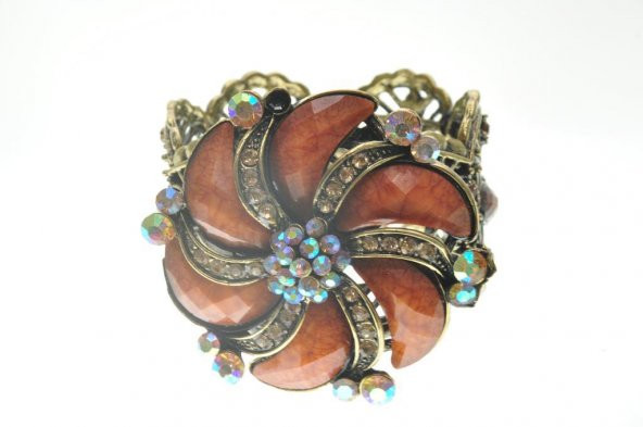 Hdmarketim Otantik Swarovski Taşlı Çiçekli Kelepçe Metal Bileklik ürün görseli