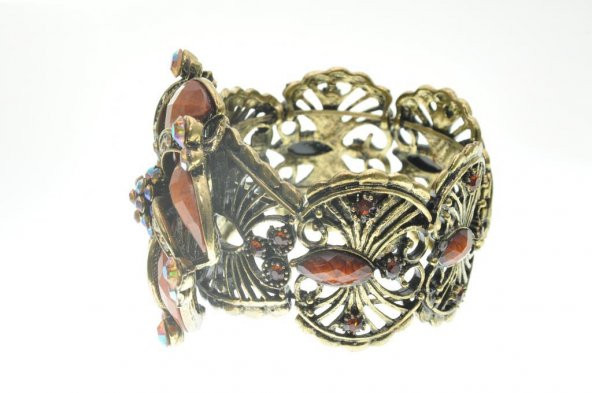 Hdmarketim Otantik Swarovski Taşlı Çiçekli Kelepçe Metal Bileklik - Resim 2