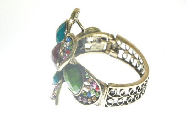 Hdmarketim Otantik Swarovski Taşlı Çiçekli Kelepçe Metal Bileklik - 2