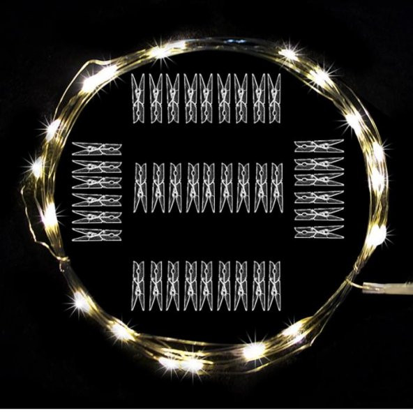 Hdmarketim Yılbaşı Ağaç Süsleme USB Girişli Animasyonlu(2,8Metre)Led Işık 30 Lu Mandal Fotograf Albüm - 5