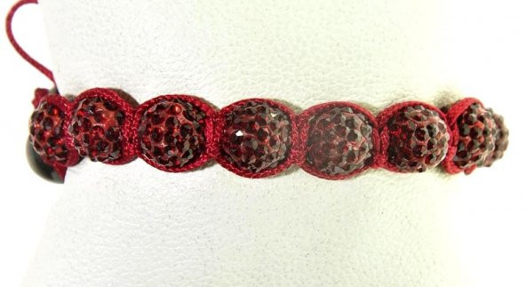 Swarovski Taşlı Şambala Boncuklu Örgü İp Bordo Bileklik