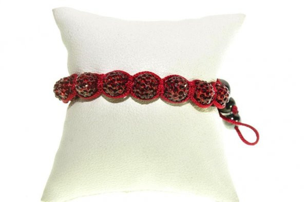 Swarovski Taşlı Şambala Boncuklu Örgü İp Bordo Bileklik - 3