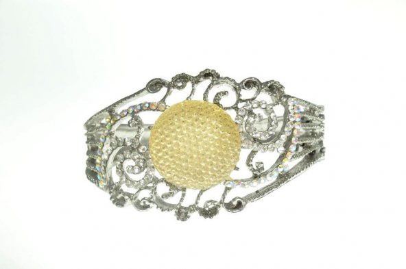 Hdmarketim Otantik Swarovski Taşlı Çiçekli Kelepçe Metal Bileklik ürün görseli