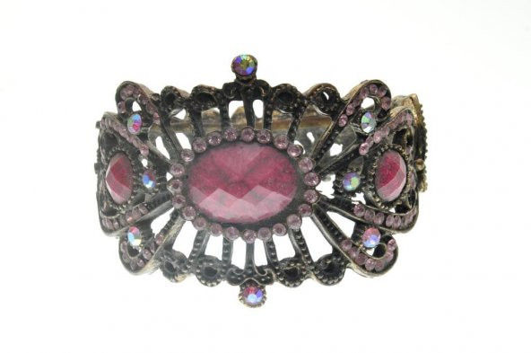 Hdmarketim Otantik Swarovski Taşlı Çiçekli Kelepçe Metal Bileklik 5458