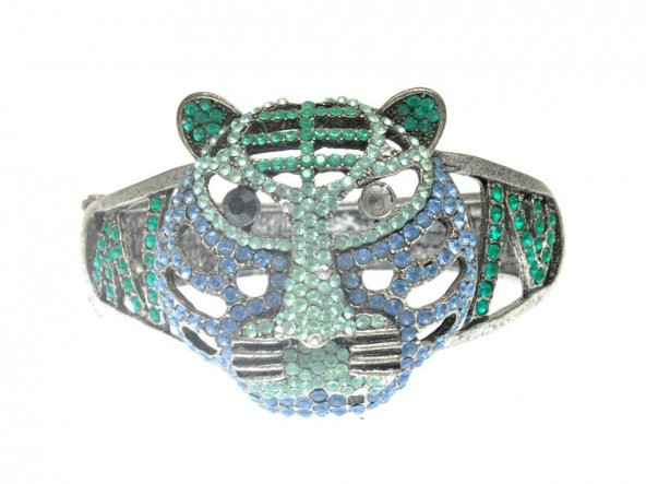 Hdmarketim Otantik Swarovski Taşlı Kaplan Kelepçe Metal Bileklik 5518
