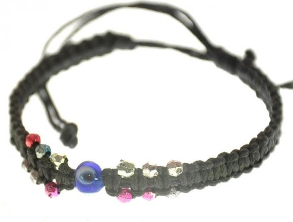 Nazar Boncuklu Siyah Örgü İp Bileklik Şans Uğur Bilekliği ürün görseli