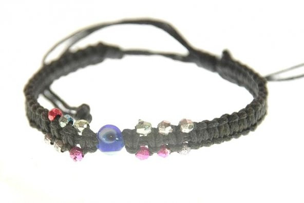 Nazar Boncuklu Siyah Örgü İp Bileklik Şans Uğur Bilekliği - Resim 3