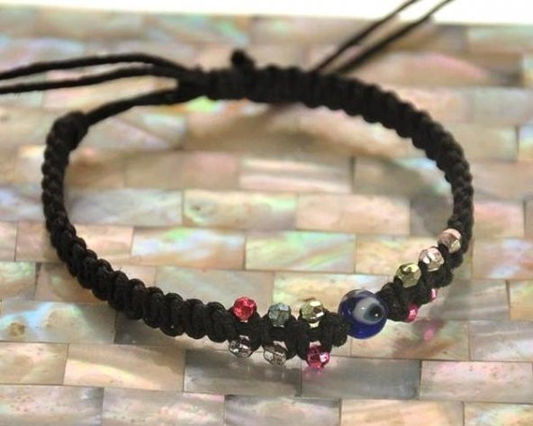 Nazar Boncuklu Siyah Örgü İp Bileklik Şans Uğur Bilekliği - Resim 4