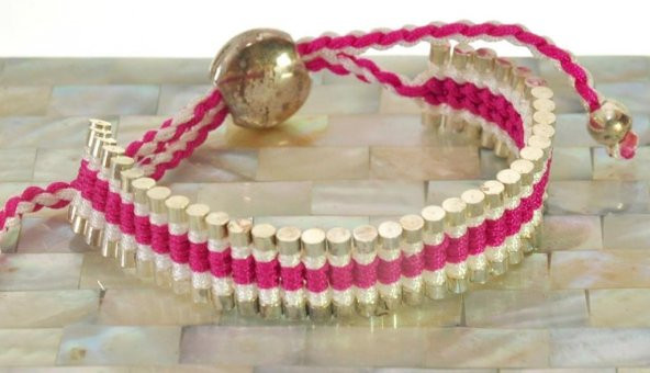 Aliminyum Özel Örgü İp Koyu Pembe Bileklik Ayarlanabilir Hediyelik - 2