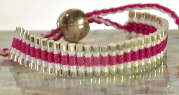 Aliminyum Özel Örgü İp Koyu Pembe Bileklik Ayarlanabilir Hediyelik - 5