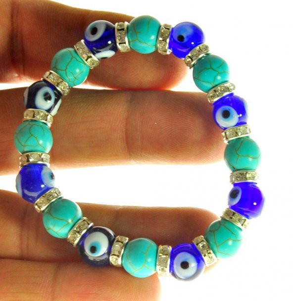 Nazar Boncuklu Turkuaz Doğal Taş swarovski Taşlı Nazar Bileklik  Hediyelik Bileklik - 4