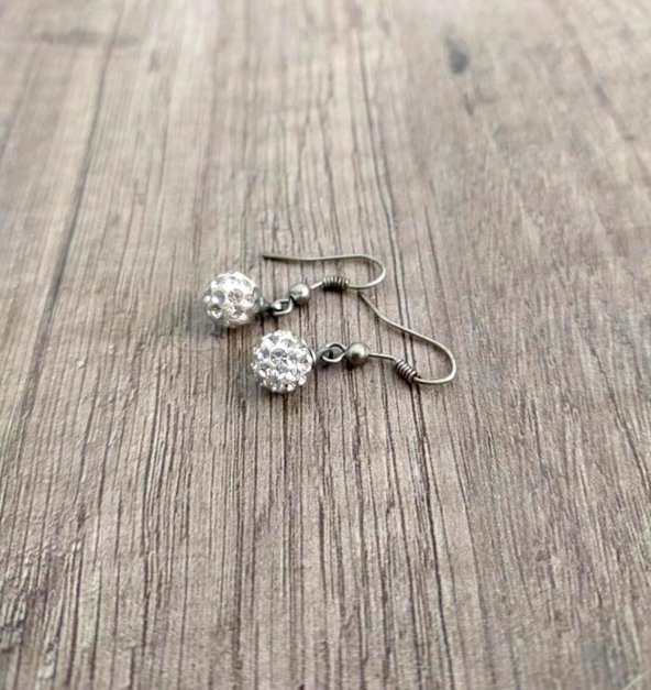 Hdmarketim Şambala Model Swarovski Taşlı Küçük Beyaz Sallantılı Küpe - 2