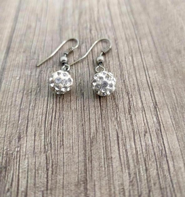 Hdmarketim Şambala Model Swarovski Taşlı Küçük Beyaz Sallantılı Küpe - 3