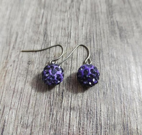 Hdmarketim Şambala Model Swarovski Taşlı Lila Sallantılı Küpe