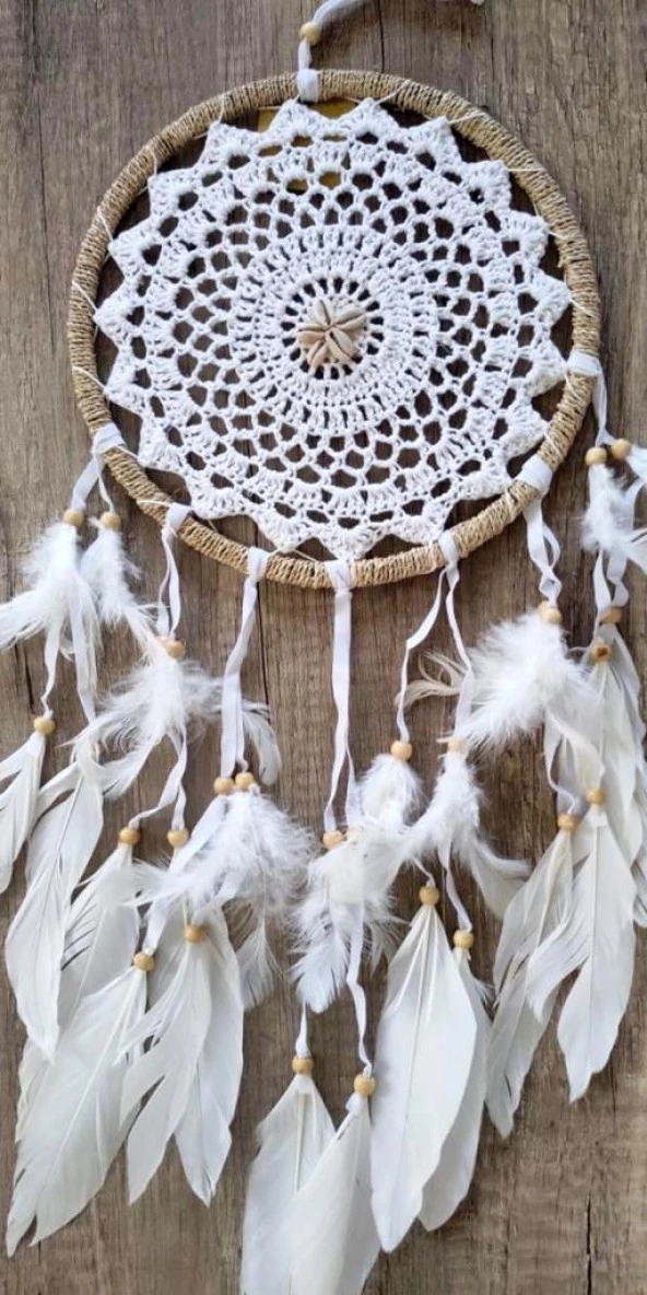 Hdmarketim Düş Kapanı Dreamcatcher Kuş Tüyü Duvar Süsü 100 Pamuk Elişi