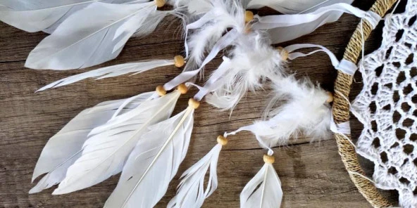 Hdmarketim Düş Kapanı Dreamcatcher Kuş Tüyü Duvar Süsü 100 Pamuk Elişi - 2