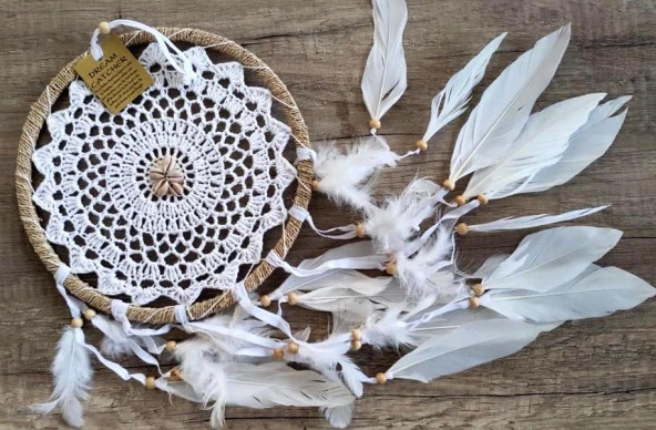 Hdmarketim Düş Kapanı Dreamcatcher Kuş Tüyü Duvar Süsü 100 Pamuk Elişi - 3