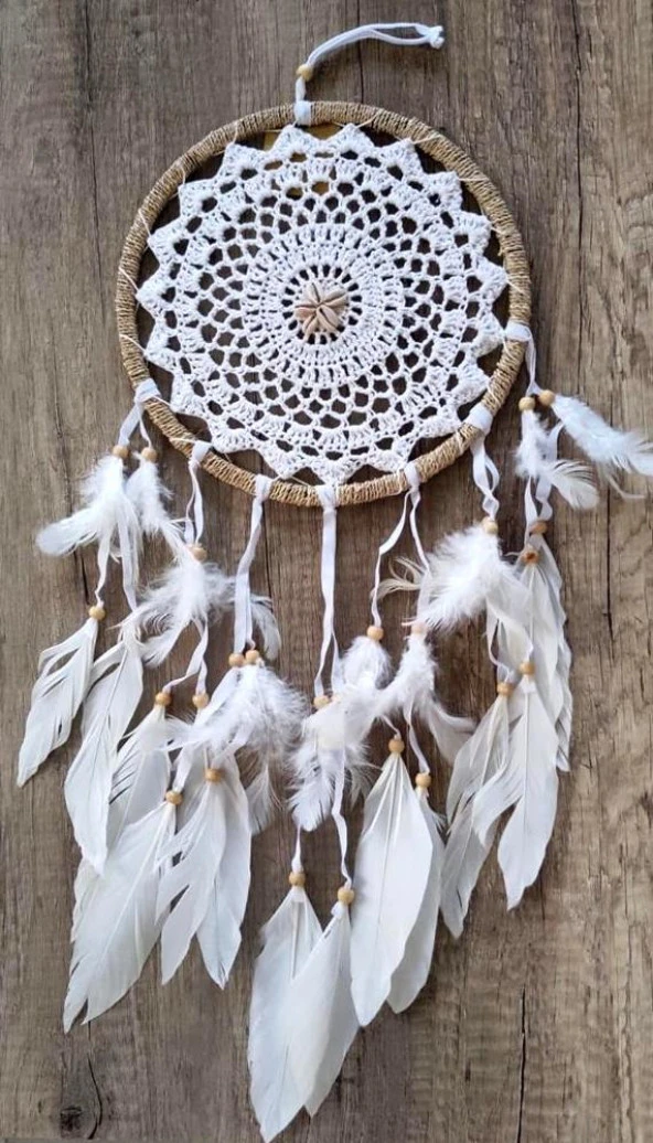 Hdmarketim Düş Kapanı Dreamcatcher Kuş Tüyü Duvar Süsü 100 Pamuk Elişi - 6