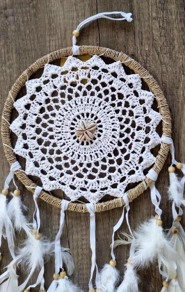 Hdmarketim Düş Kapanı Dreamcatcher Kuş Tüyü Duvar Süsü 100 Pamuk Elişi - 7
