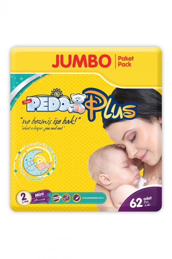 PEDO Plus Jumbo 62 Adet Mini 2 Numara Bebek Bezi 3-6kg