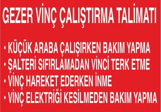 Gezer Vinç Çalıştırma Talimatı Uyarı Levhası ürün görseli 1