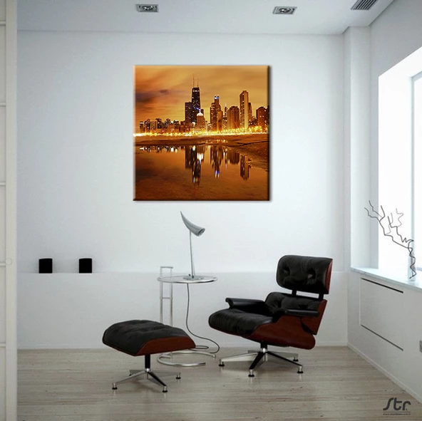 Sarı Işıklandırma Şehir Kanvas Tablo - 2