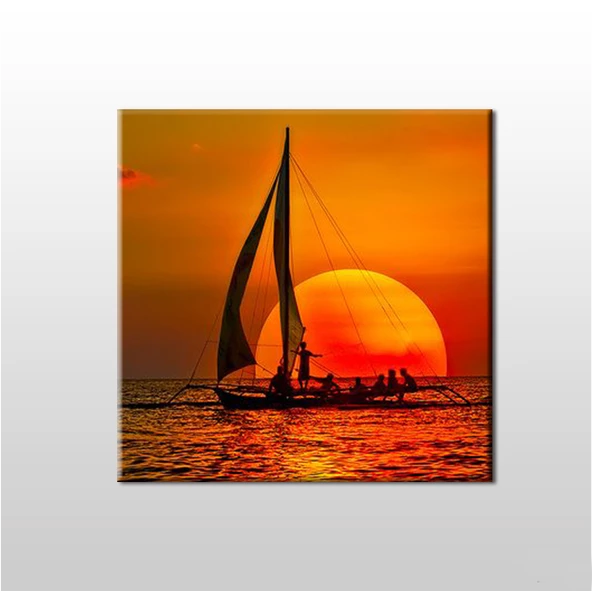 Yelkenli Tekne Kızıl Kanvas Tablo