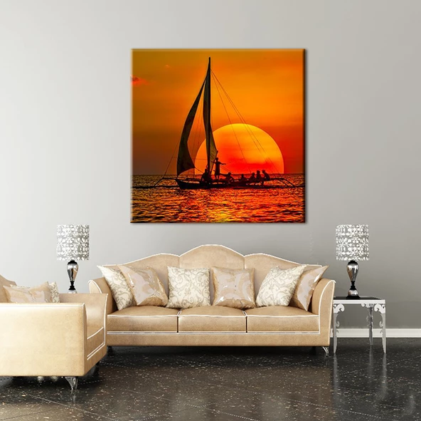 Yelkenli Tekne Kızıl Kanvas Tablo - 2