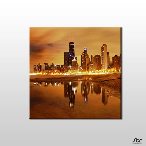 Sarı Işıklandırma Şehir Kanvas Tablo