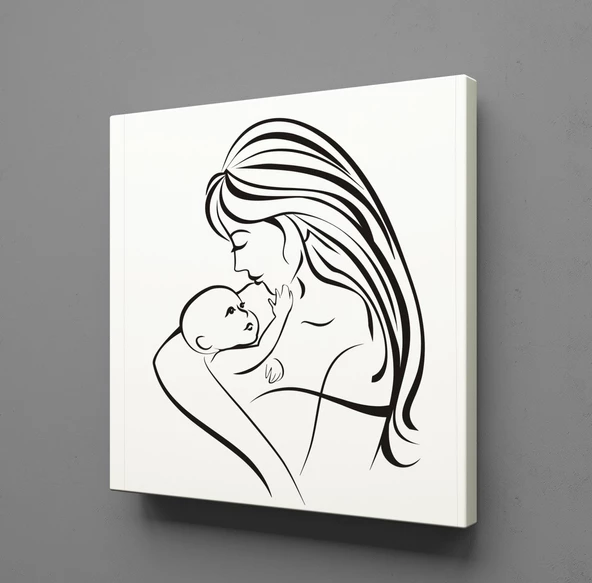 BEBEĞİYLE İLGİLENEN ANNE KANVAS TABLO