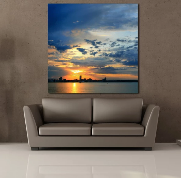 BULUTLU GÖKYÜZÜ ARASINDAN ÇIKAN GÜNEŞ KANVAS TABLO - Resim 2