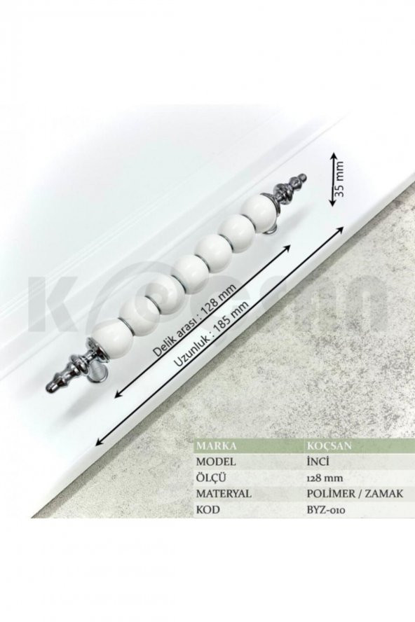 İnci Porselen Görünümlü Kulp 128 Mm Dolap Çekmece Mobilya Mutfak Kulbu - 2