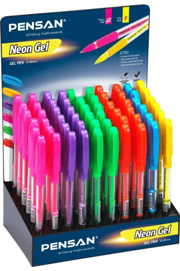 Pensan Neon (fosforlu) Jel Tükenmez Kalem 1.0 Mm 6 Renk Karışık (60 Lı Paket)