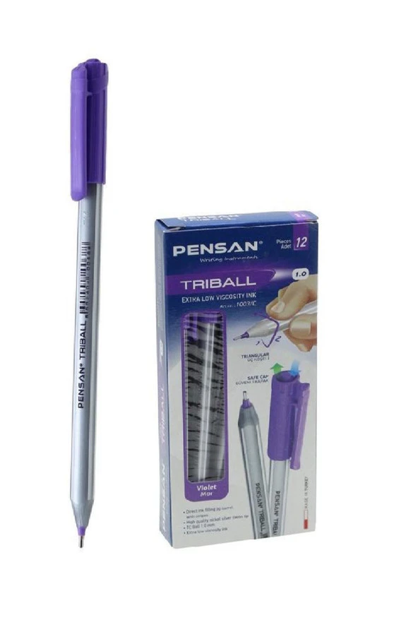 Pensan Tükenmez Kalem Triball 1.0 MM Bilye Uç Violet (Mor) 12 Li (1 Paket 12 Adet)