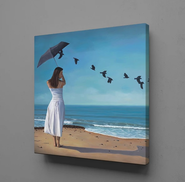 KADIN VE KUŞLAR KANVAS TABLO ürün görseli 1