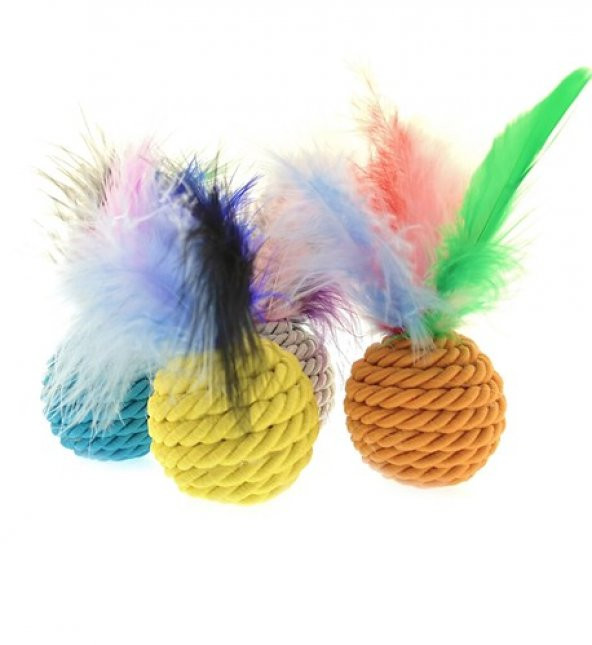 Tüylü İp Sarma Top Kedi Oyuncağı 4cm - 2