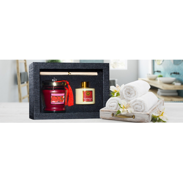 HEDİYELİK SET GÜL ve PAÇULİ (MUM & ODA KOKUSU)